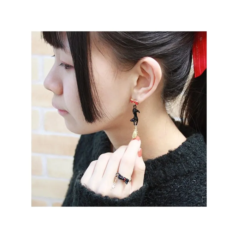 Jewellery*Maison Ghibli Jiji With Broom Pierced Earrings - Kiki's Delivery Service