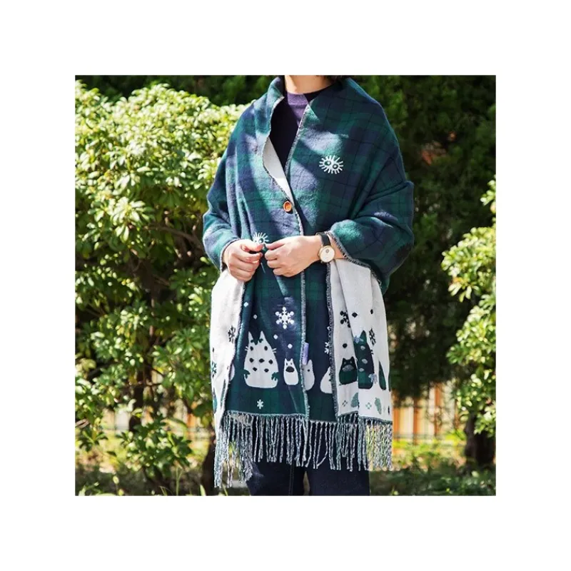 Outfits*Maison Ghibli Stole With Button Totoro Check Pattern - My Neighbor Tororo