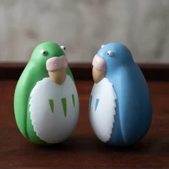 Toys*Maison Ghibli Two pack Roly-poly figurines Blue & Green Parakeet - The Boy and the