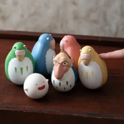 Toys*Maison Ghibli Two pack Roly-poly figurines Blue & Green Parakeet - The Boy and the